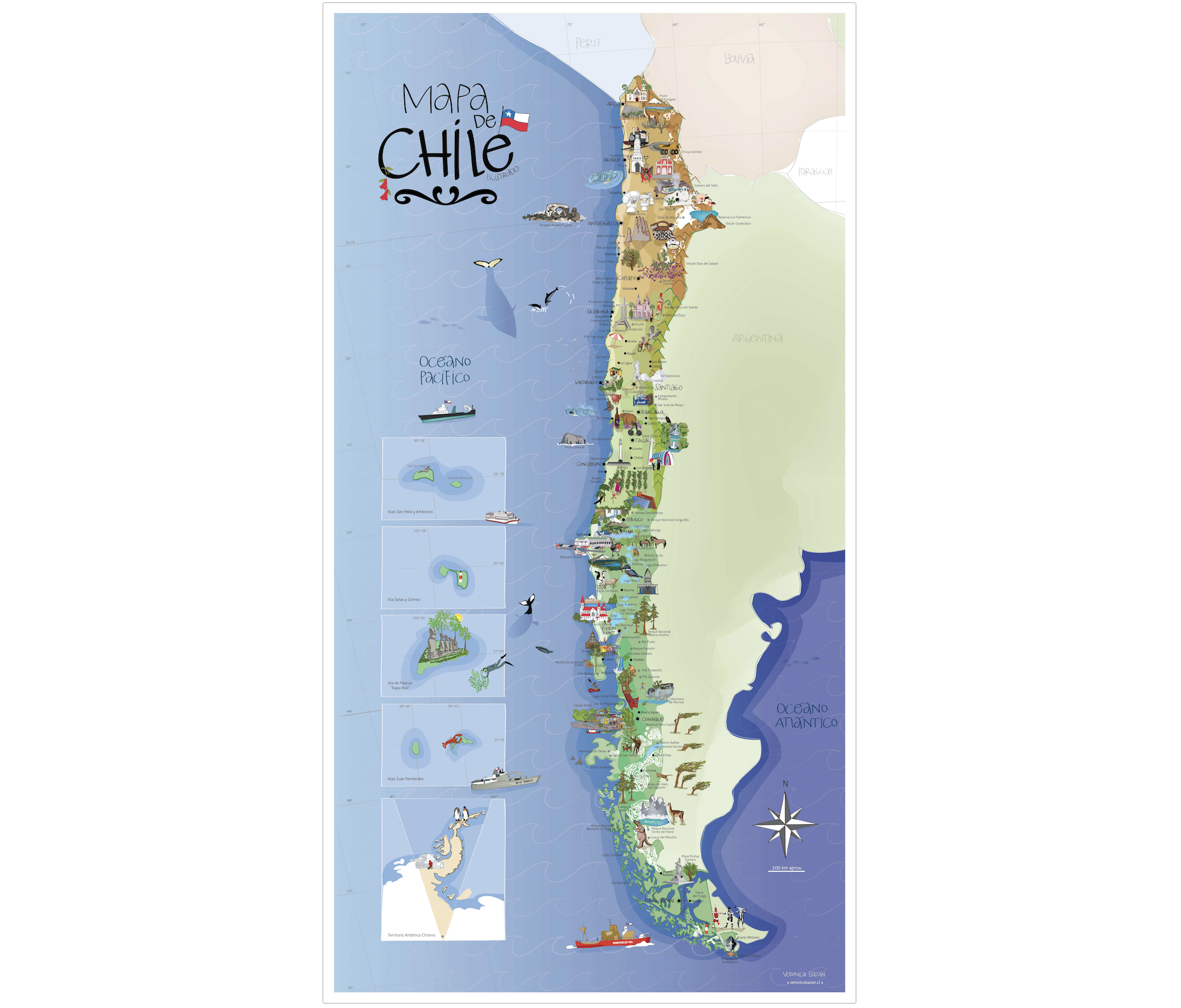 MAPA CHILE ILUSTRADO MI CHILITO